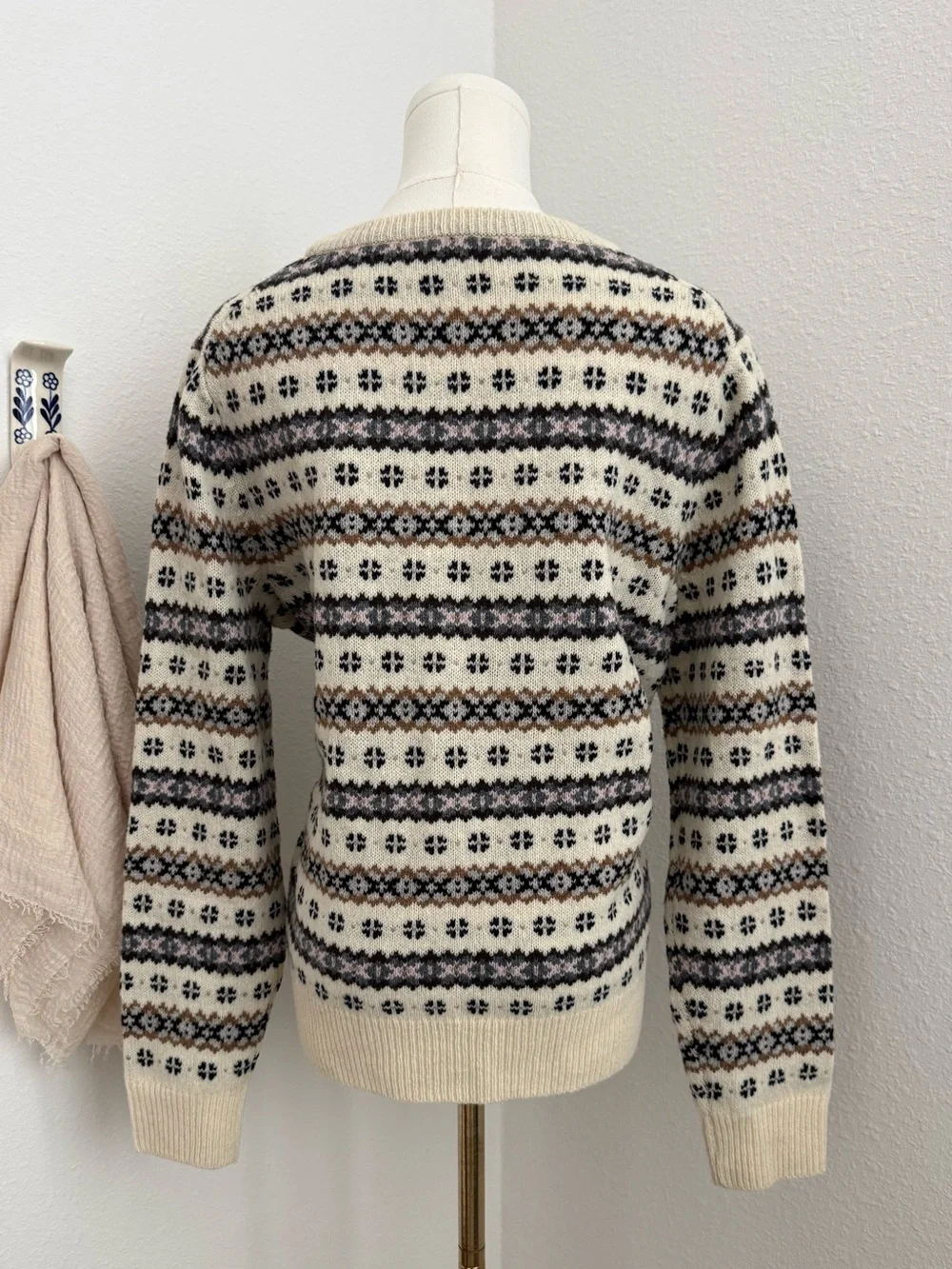 J.Crew 100% Lambswool Fair Isle Nordic Crewneck Sweater XL Cream
